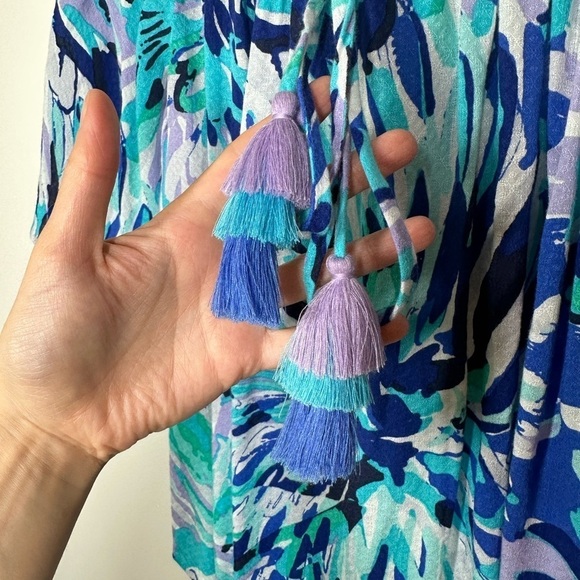 LILLY Pulitzer Sain Off The Shoulder Top Capri Teal XS - Picture 4 of 7